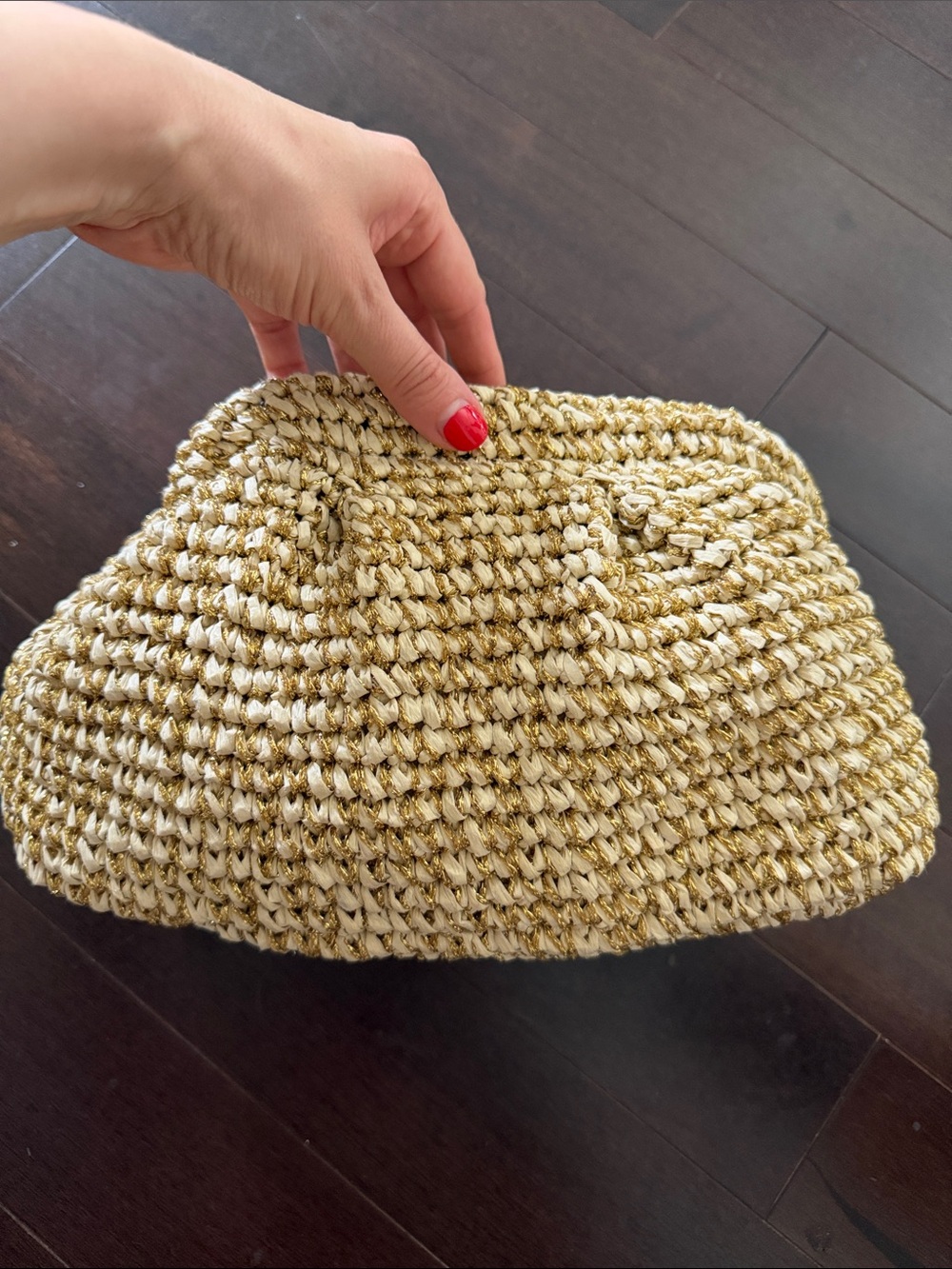 H&M Woven Straw-Look Clutch in Natural and Gold